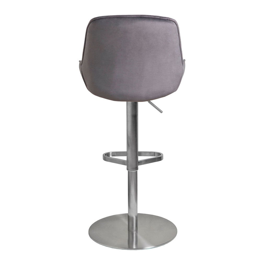 Swivel Bar Stool In Dark Grey Velvet With Brushed Stainless Steel Round Base
