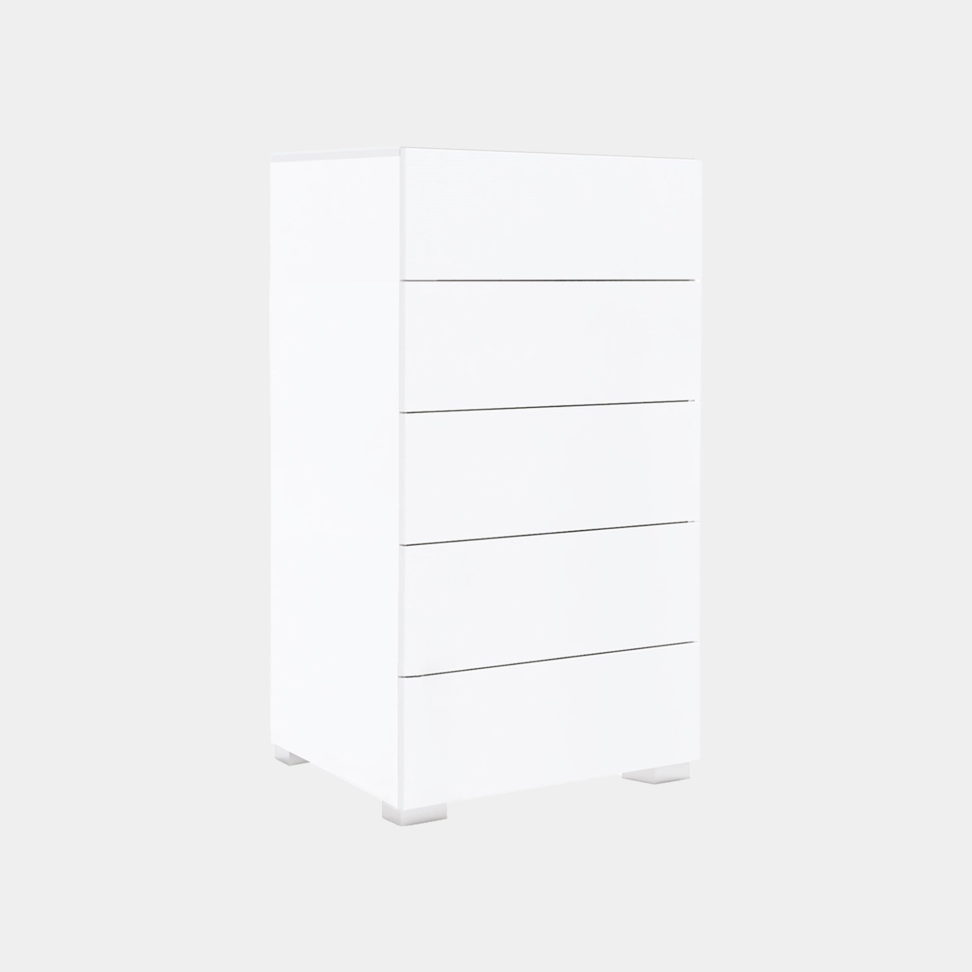 Alice 5 Drawer Tall Chest In White High Gloss Finish