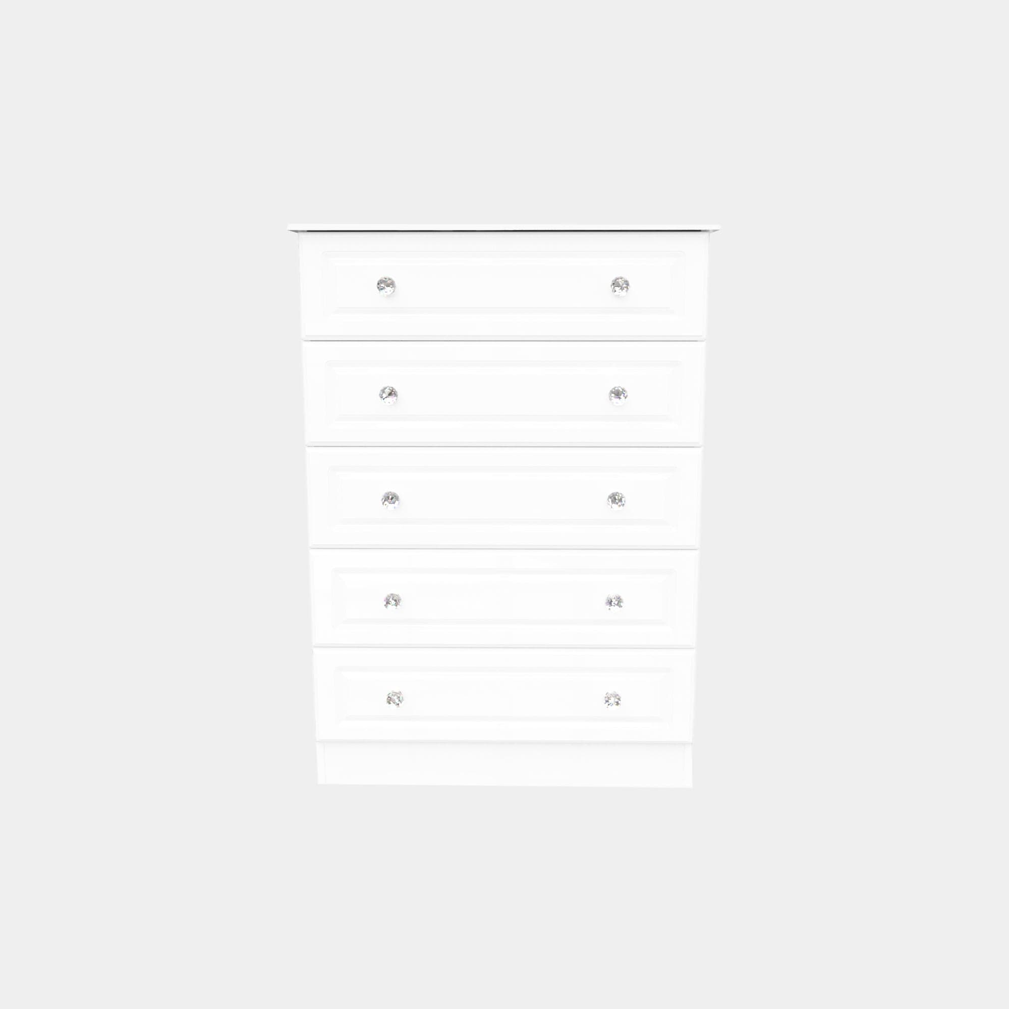 Lincoln - 5 Drawer Chest White High Gloss With Crystal Handles