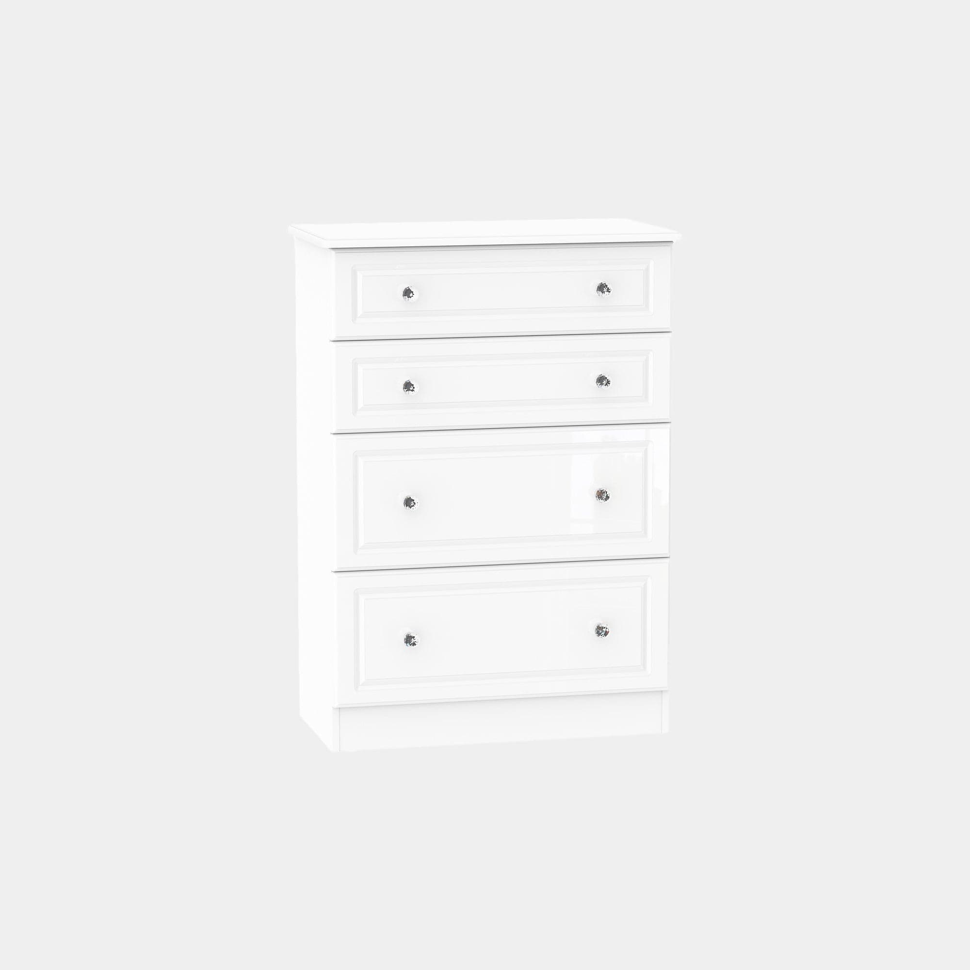 Lincoln - 4 Drawer Deep Chest White High Gloss With Crystal Handles