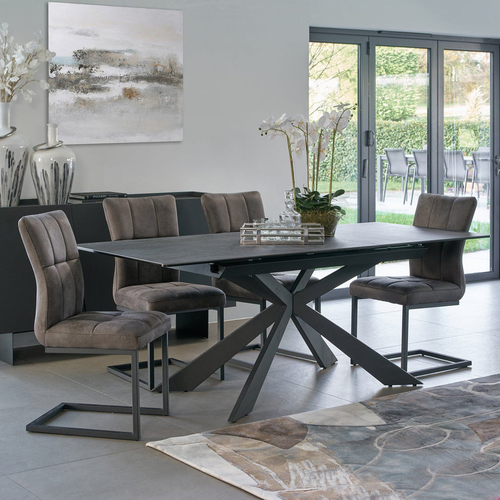 160cm Ext Spider Base Dining Table Dark Grey Ceramic