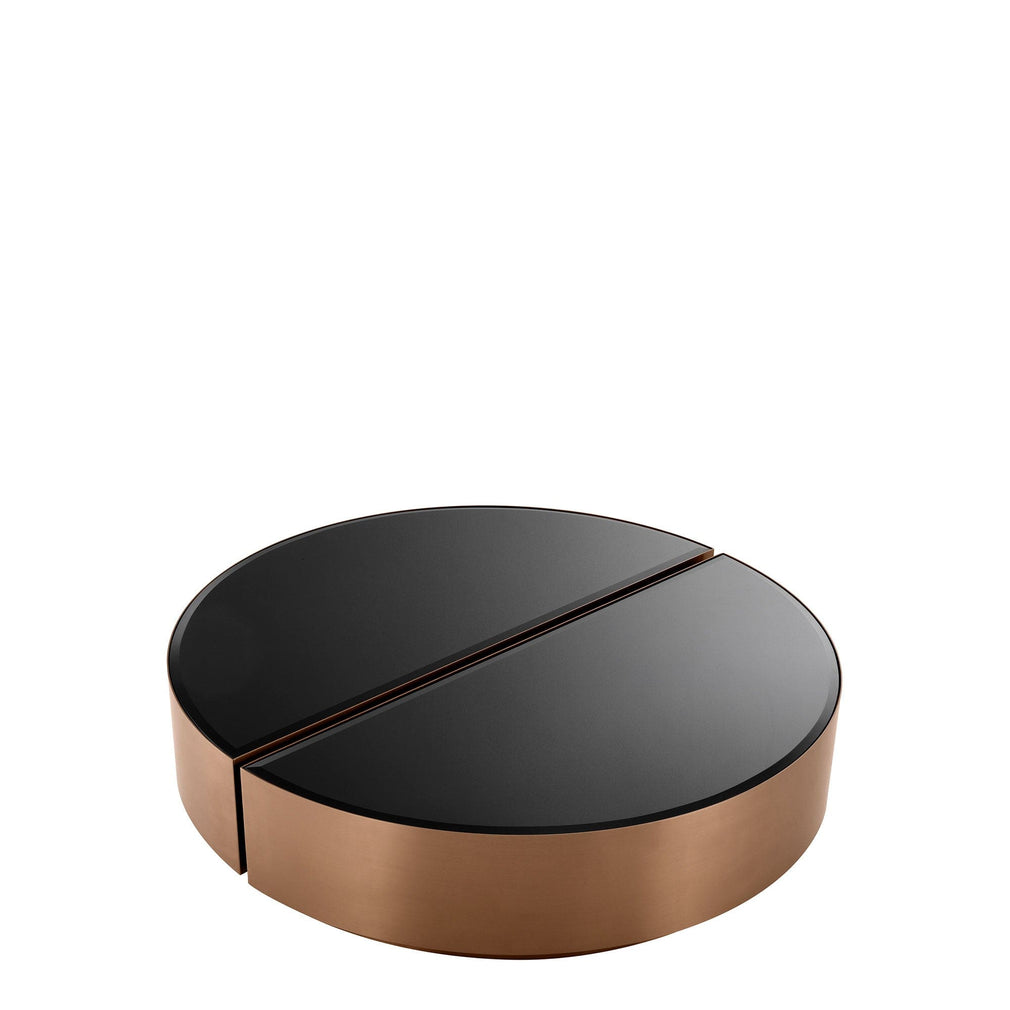 Eichholtz Astra - Set Of 2 Coffee Tables Brushed Copper Finish Black Bevelled Glass Top