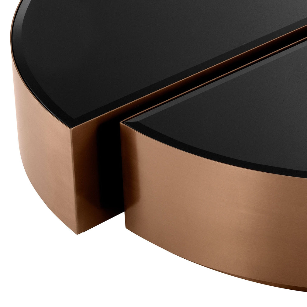 Eichholtz Astra - Set Of 2 Coffee Tables Brushed Copper Finish Black Bevelled Glass Top