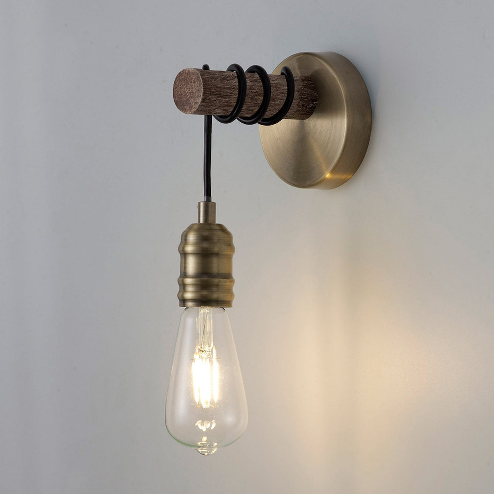 Babylon Wall Lamp Oak/Antique Brass Finish