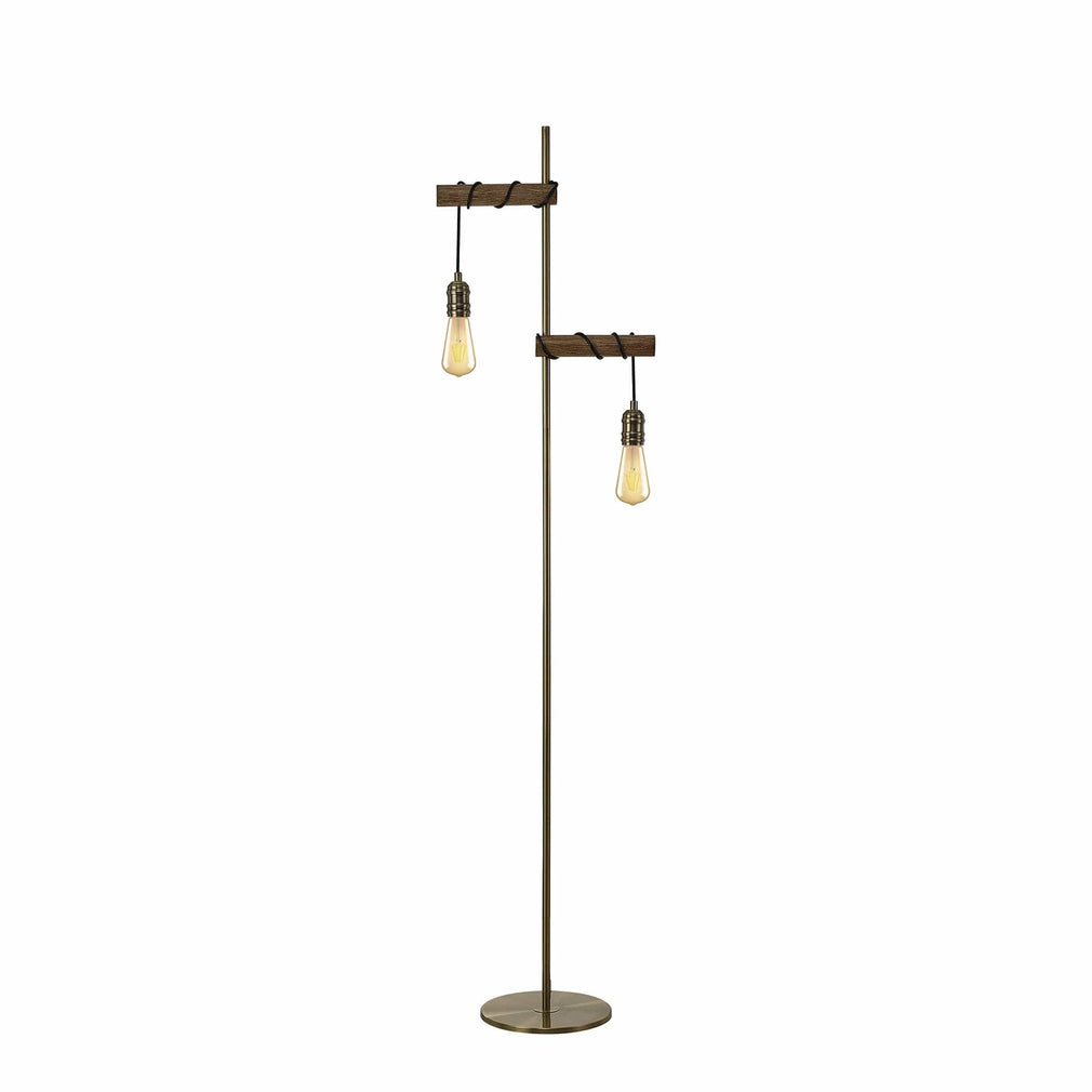 Babylon Floor Lamp Oak/Antique Brass Finish