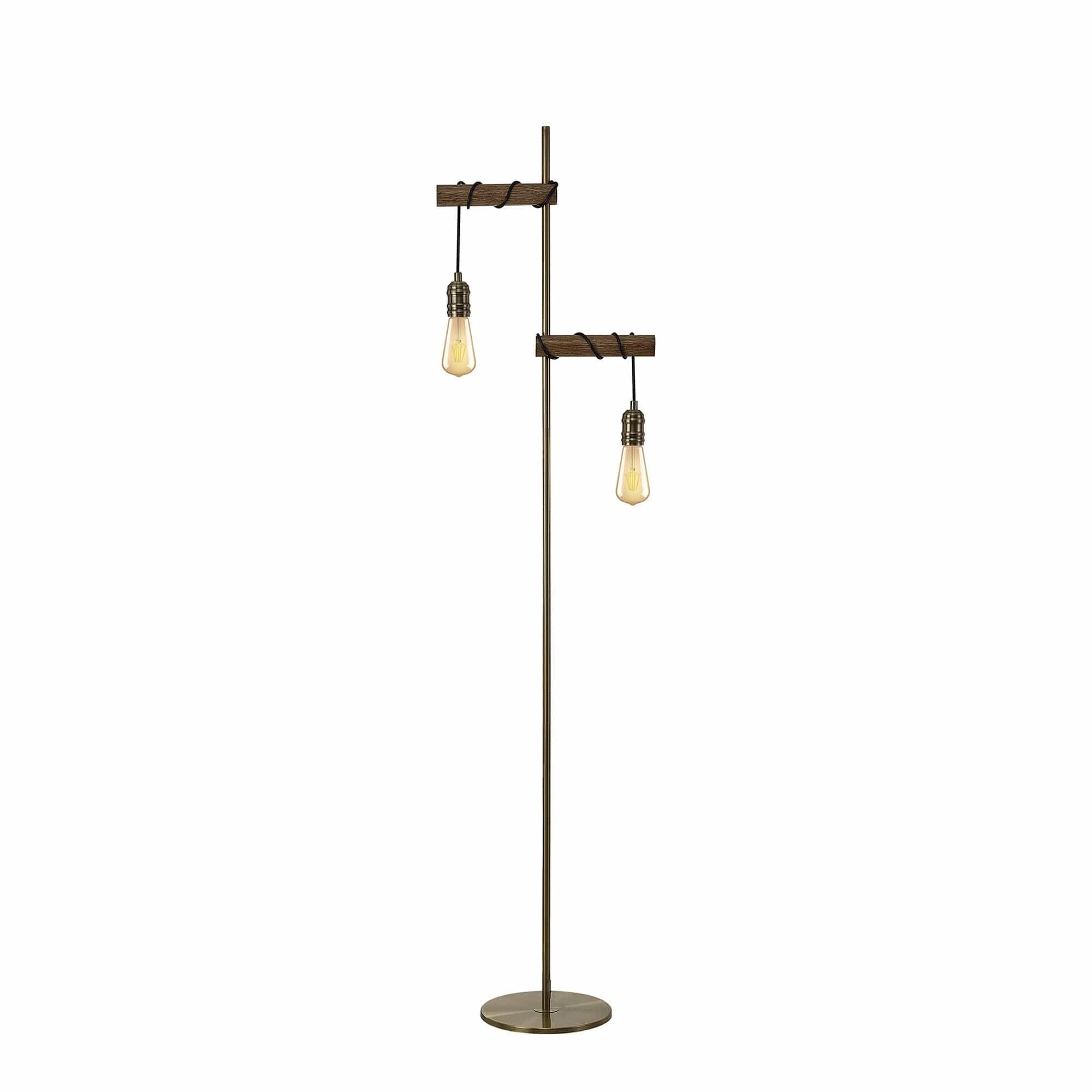 Babylon Floor Lamp Oak/Antique Brass Finish