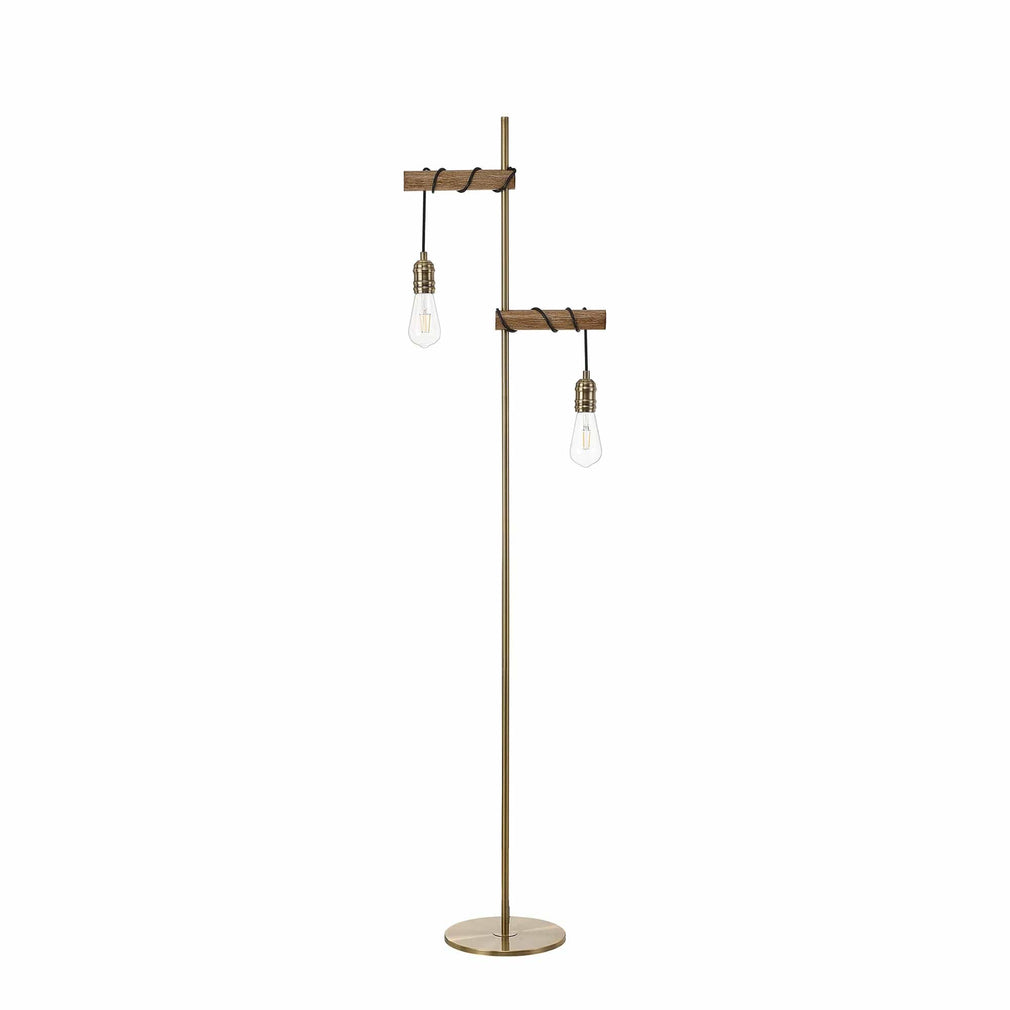 Babylon Floor Lamp Oak/Antique Brass Finish