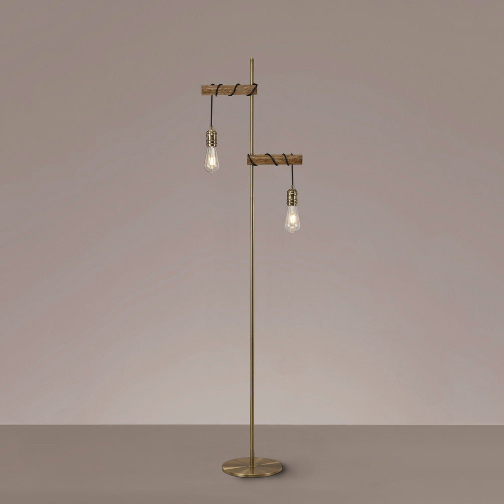 Babylon Floor Lamp Oak/Antique Brass Finish