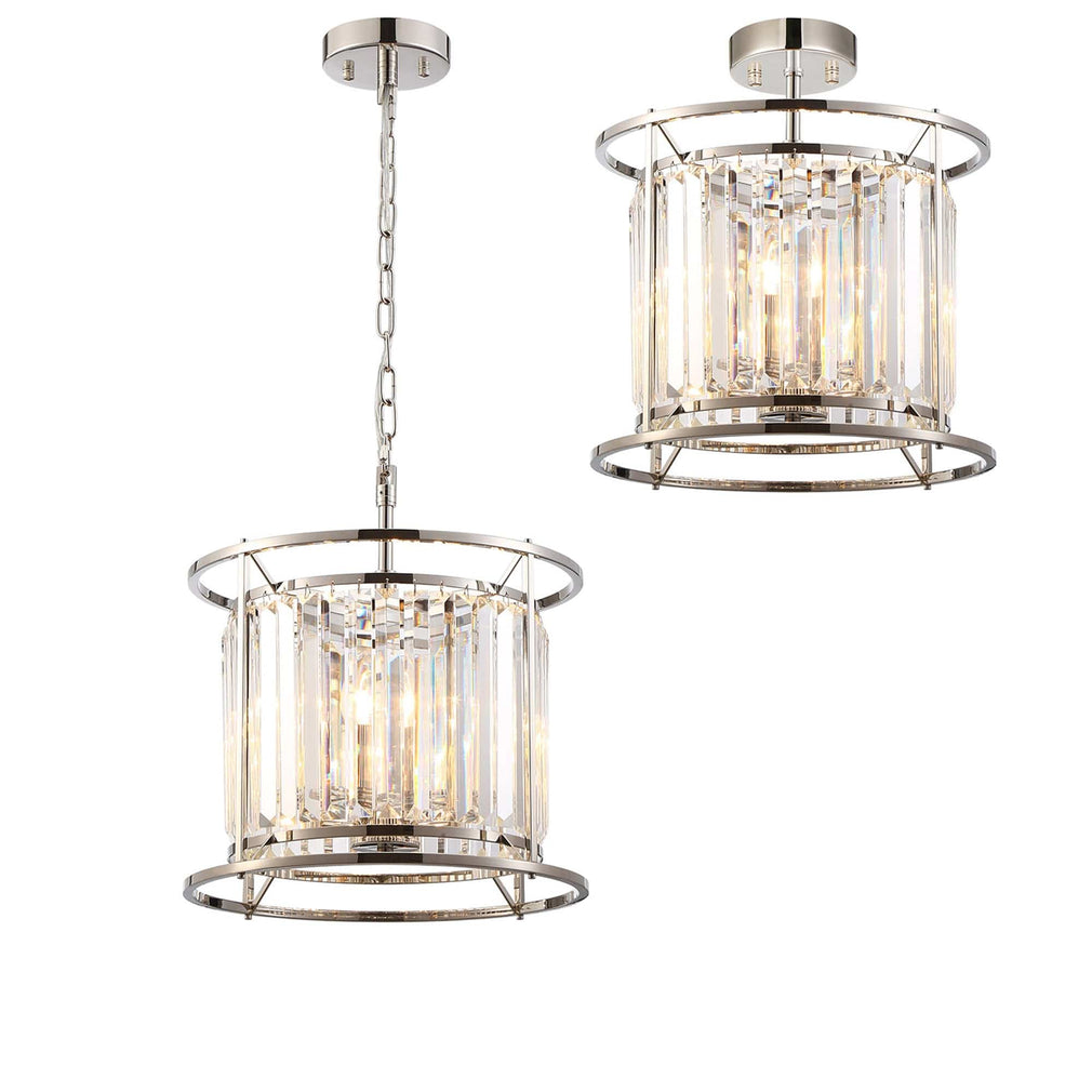 Bendir Pendant Polished Nickel/Clear Crystal