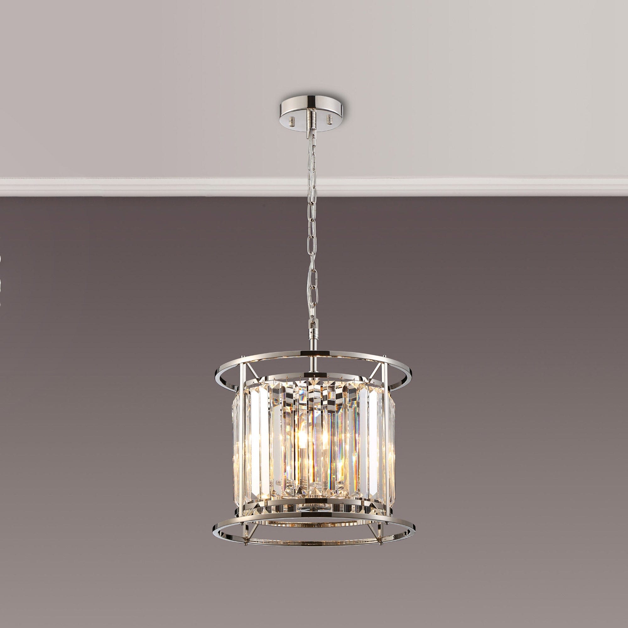 Bendir Pendant Polished Nickel/Clear Crystal