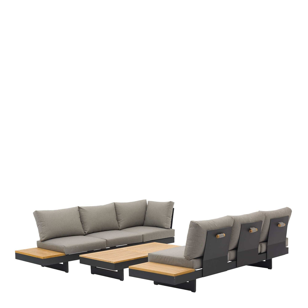 Rectangular Modular Corner Sofa Set in Aluminium With Rectangular Coffee Table In Teak