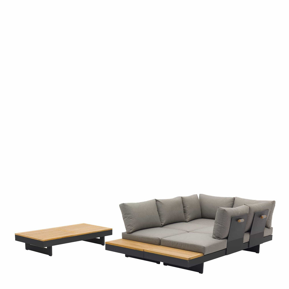 Rectangular Modular Corner Sofa Set in Aluminium With Rectangular Coffee Table In Teak