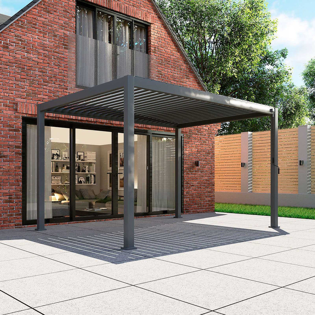 Palm Beach - 4m x 3m Rectangluar Pergola In Grey Aluminium Including 2 Privacy Zip Screens