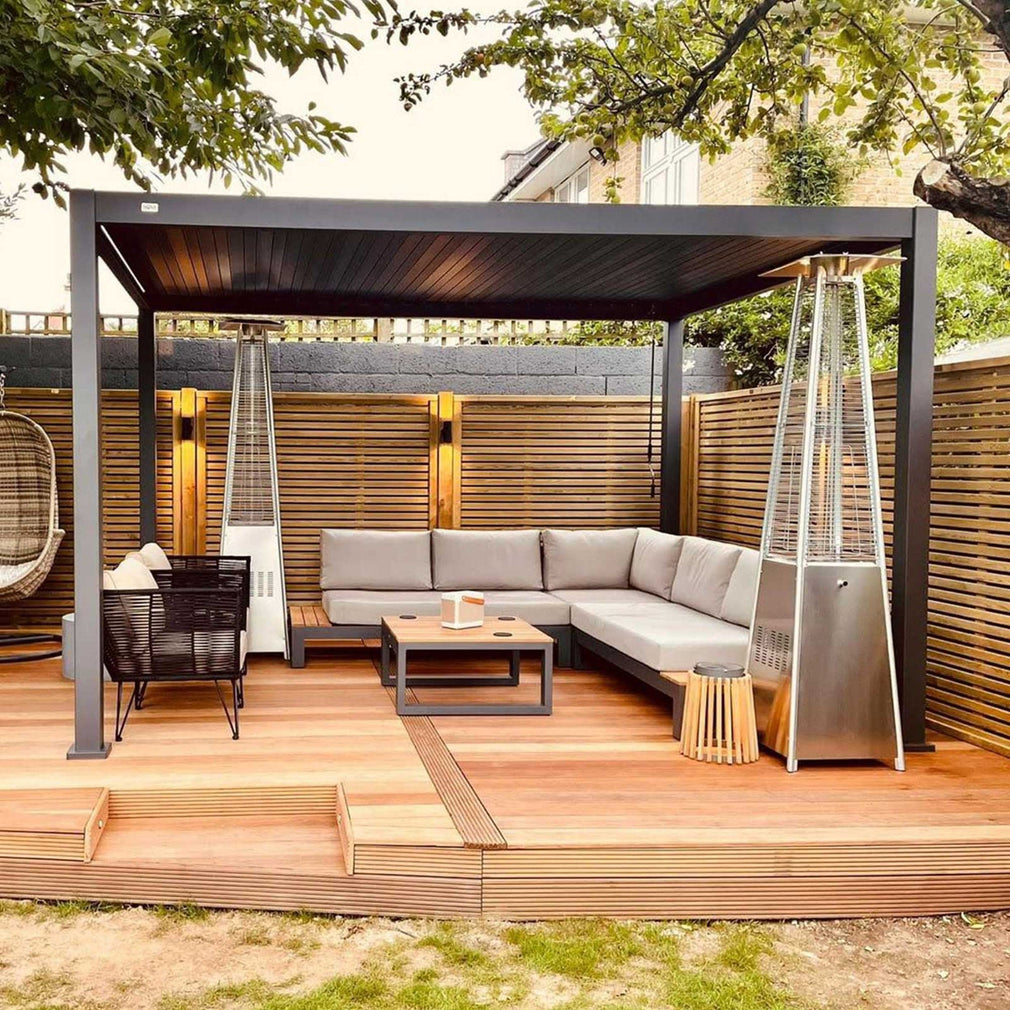 4m x 3m Rectangular Pergola In Grey Aluminium Including 2 x Zip Privacy Screens
