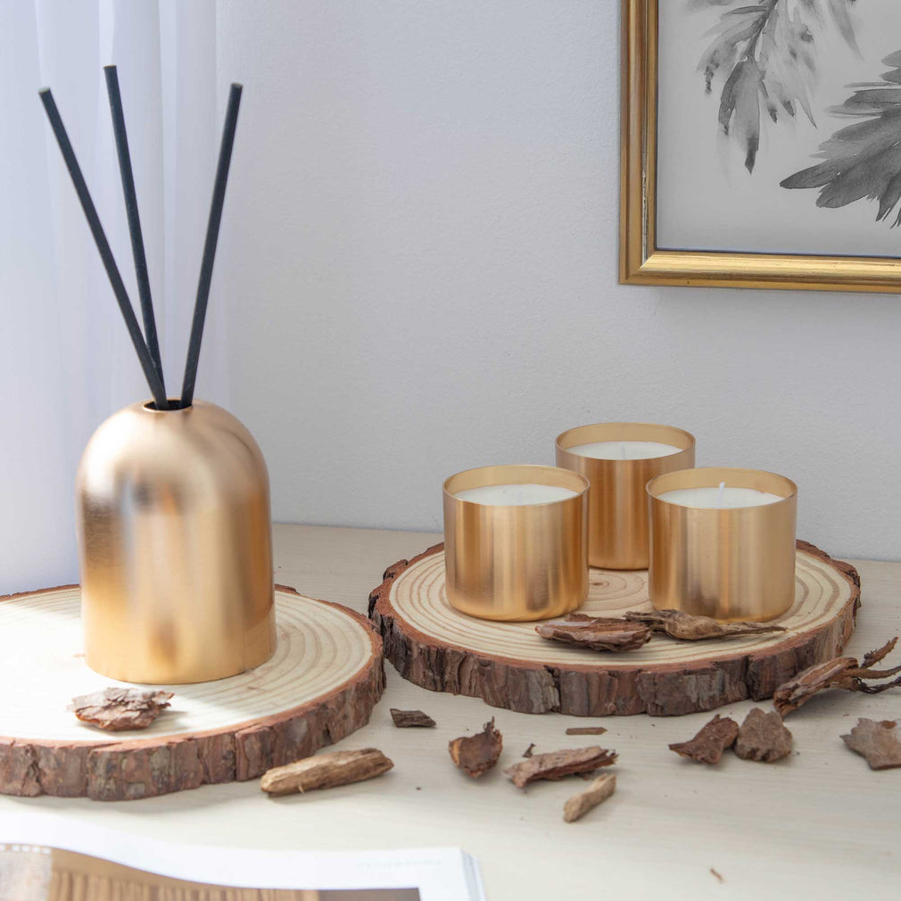 White Sandalwood Gold Candles Set of 3 (DR)