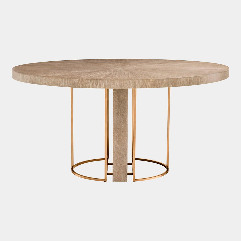 Eichholtz Remington - 152cm Round Dining Table Washed Oak/Brass Finish