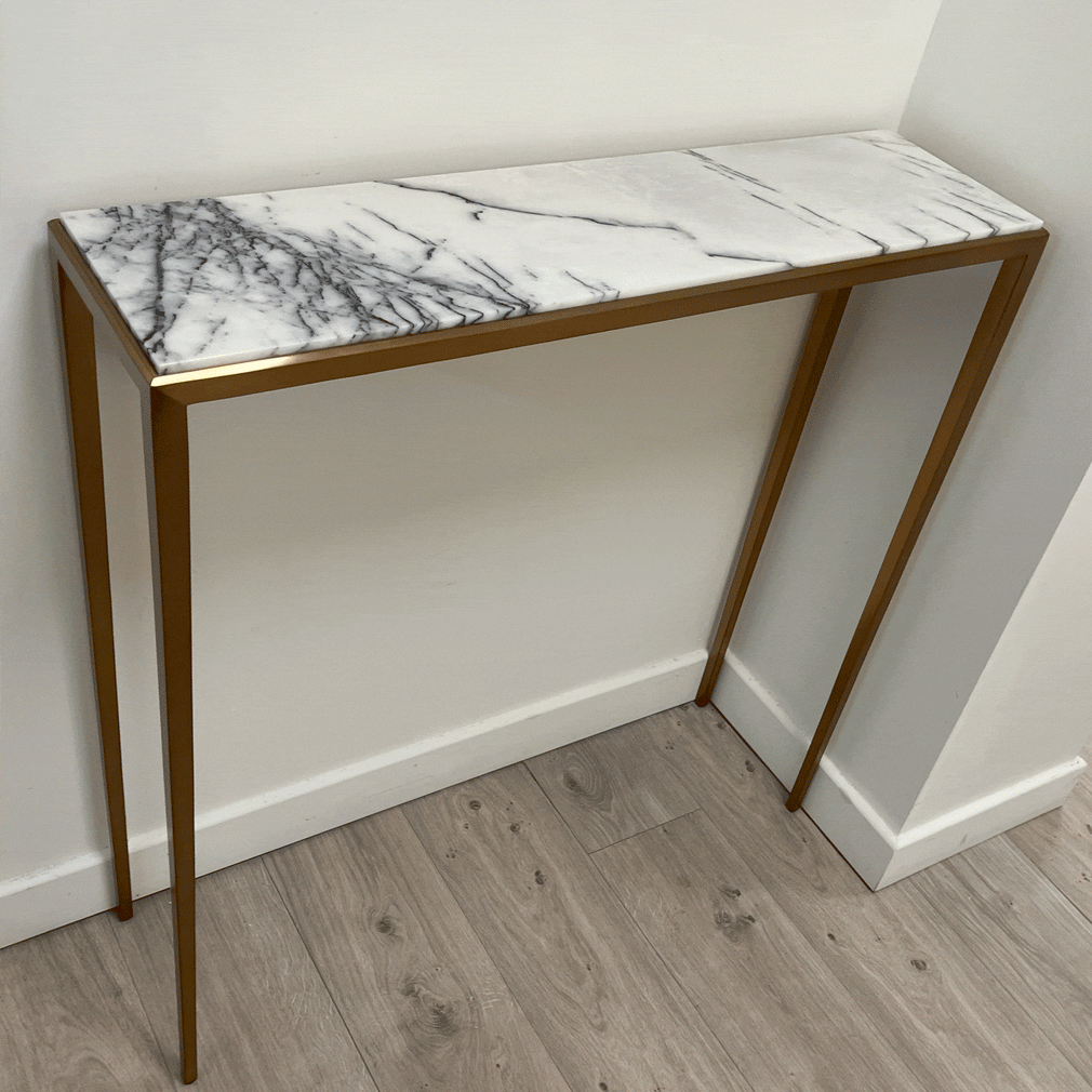 Henley Console Table Gold Finish - Bianco Lilac Marble Top