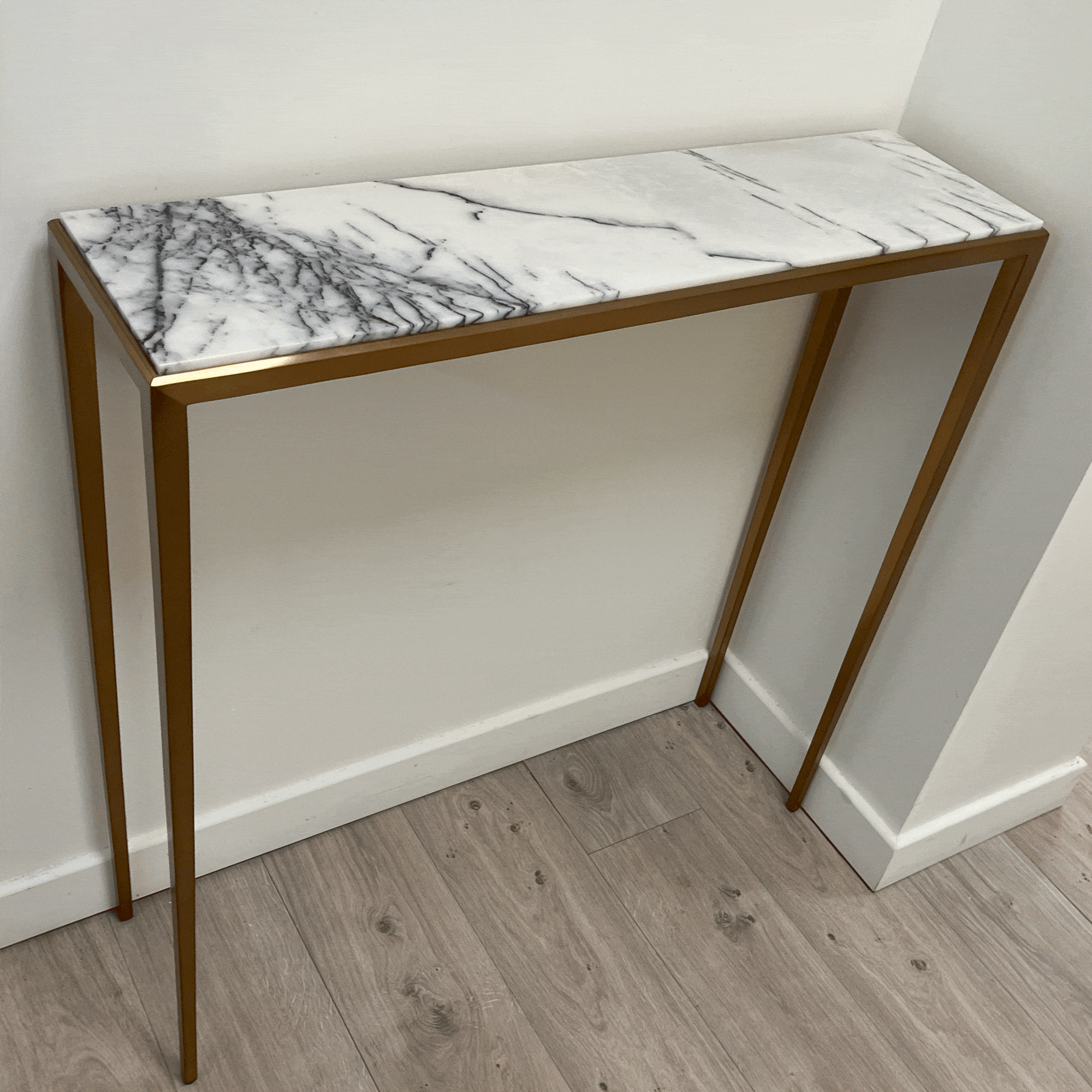 Henley Console Table Gold Finish - Bianco Lilac Marble Top