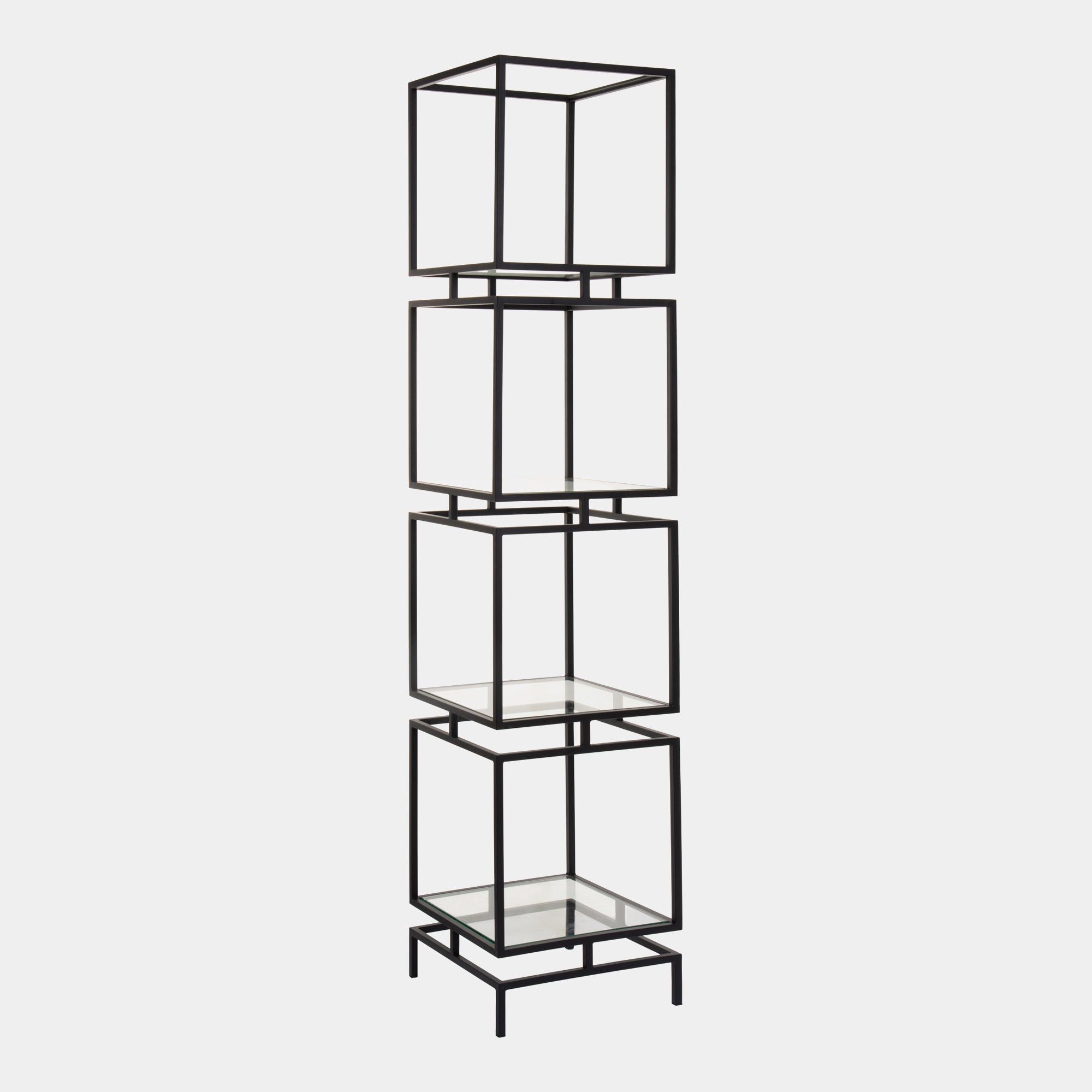 Cube Display Unit With Clear Glass & Black Steel (Assembly Required)