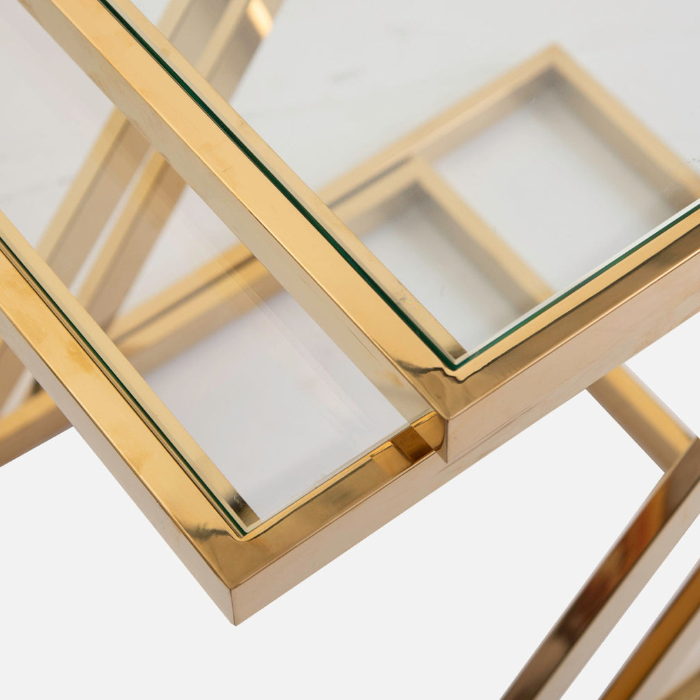 Nest Of Two 'Z' Tables With Clear Glass Top & Gold Frame  (Assembly Required)