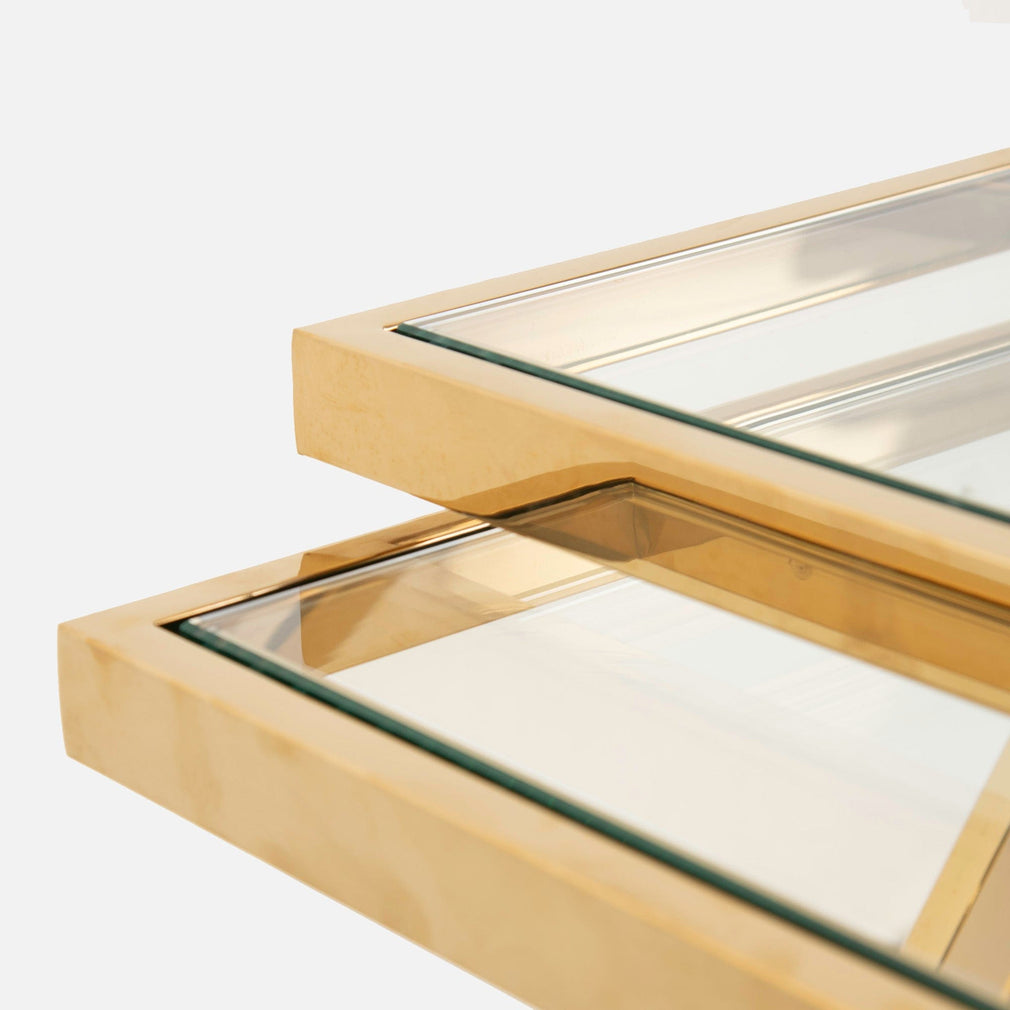 Nest Of Two 'Z' Tables With Clear Glass Top & Gold Frame  (Assembly Required)