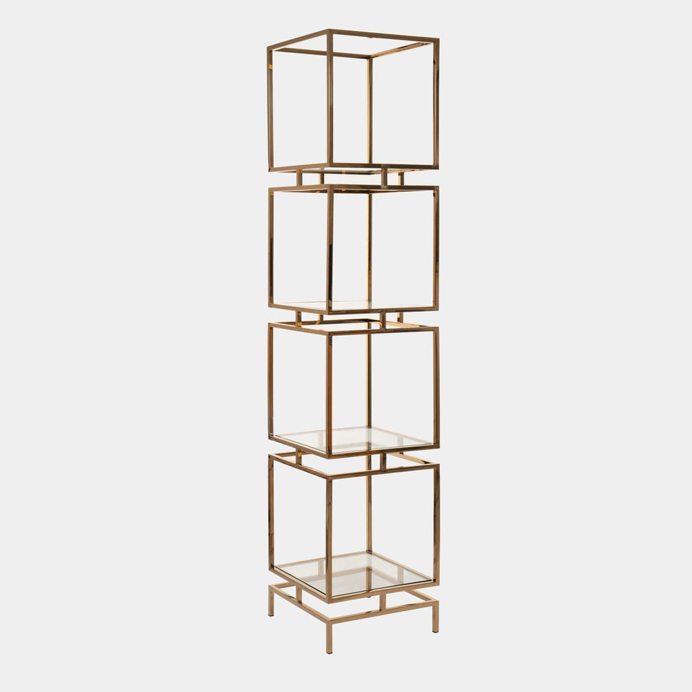 Cube Display Unit With Clear Glass & Gold Frame (Assembly Required)