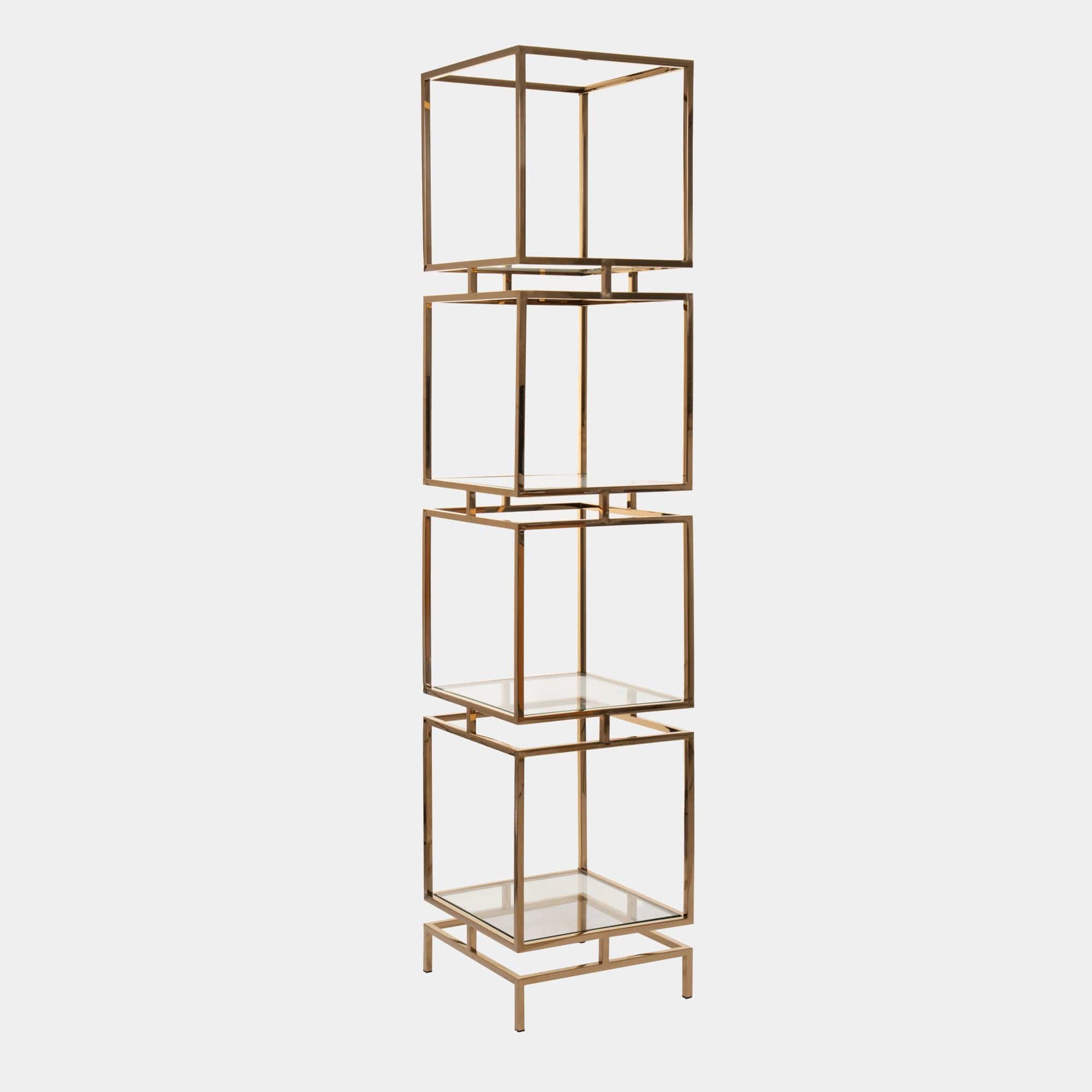 Cube Display Unit With Clear Glass & Gold Frame (Assembly Required)