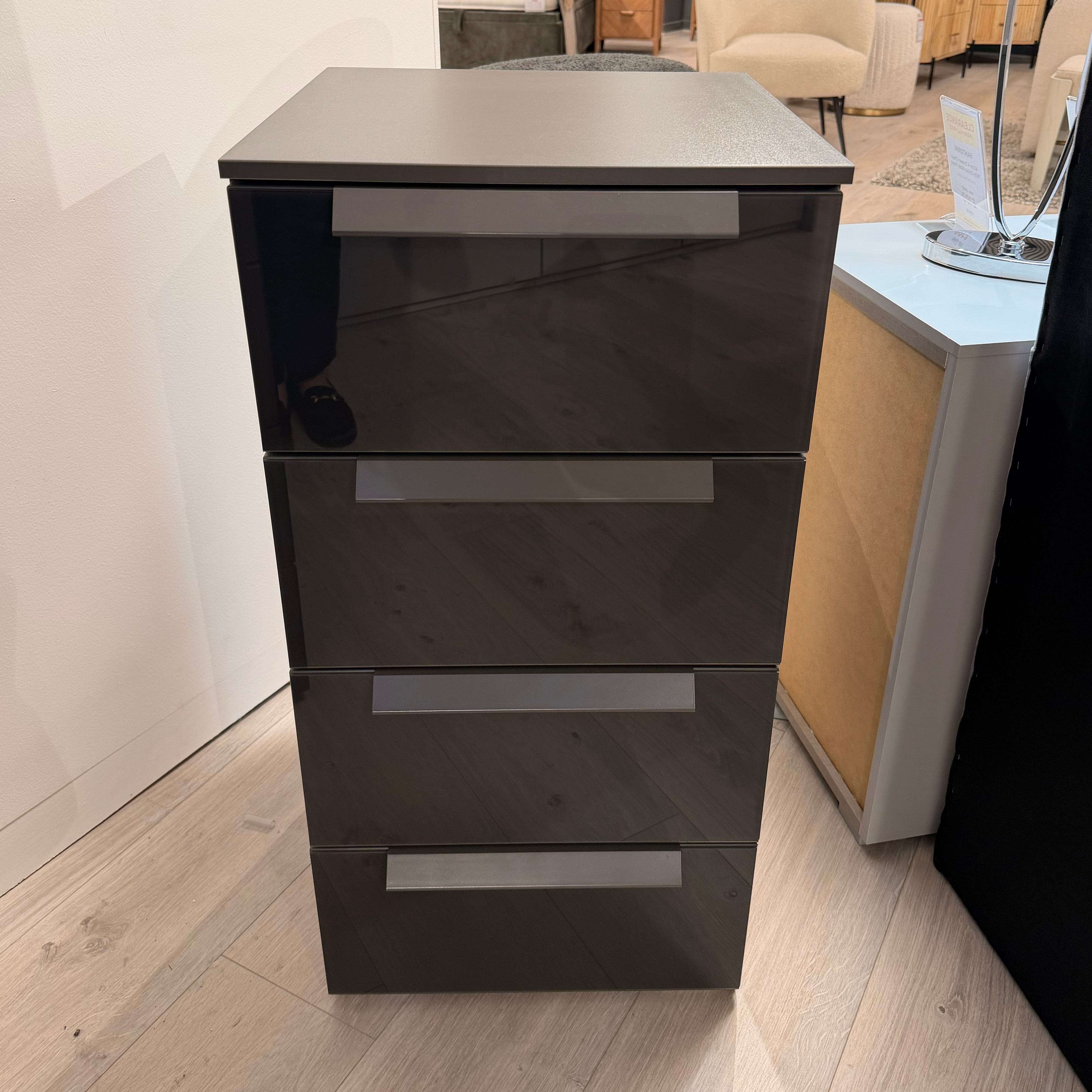 Santorini 40cm 4 Drawer Chest With Colour Glass Front Graphite/Basalt Glass A332B