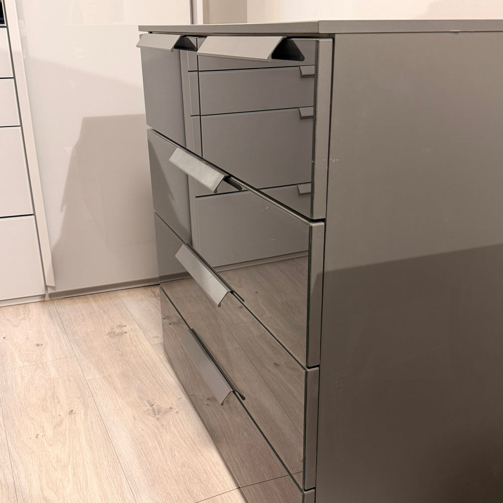Santorini 80cm 5 Drawer Chest With Colour Glass Front Graphite/Basalt Glass A332B
