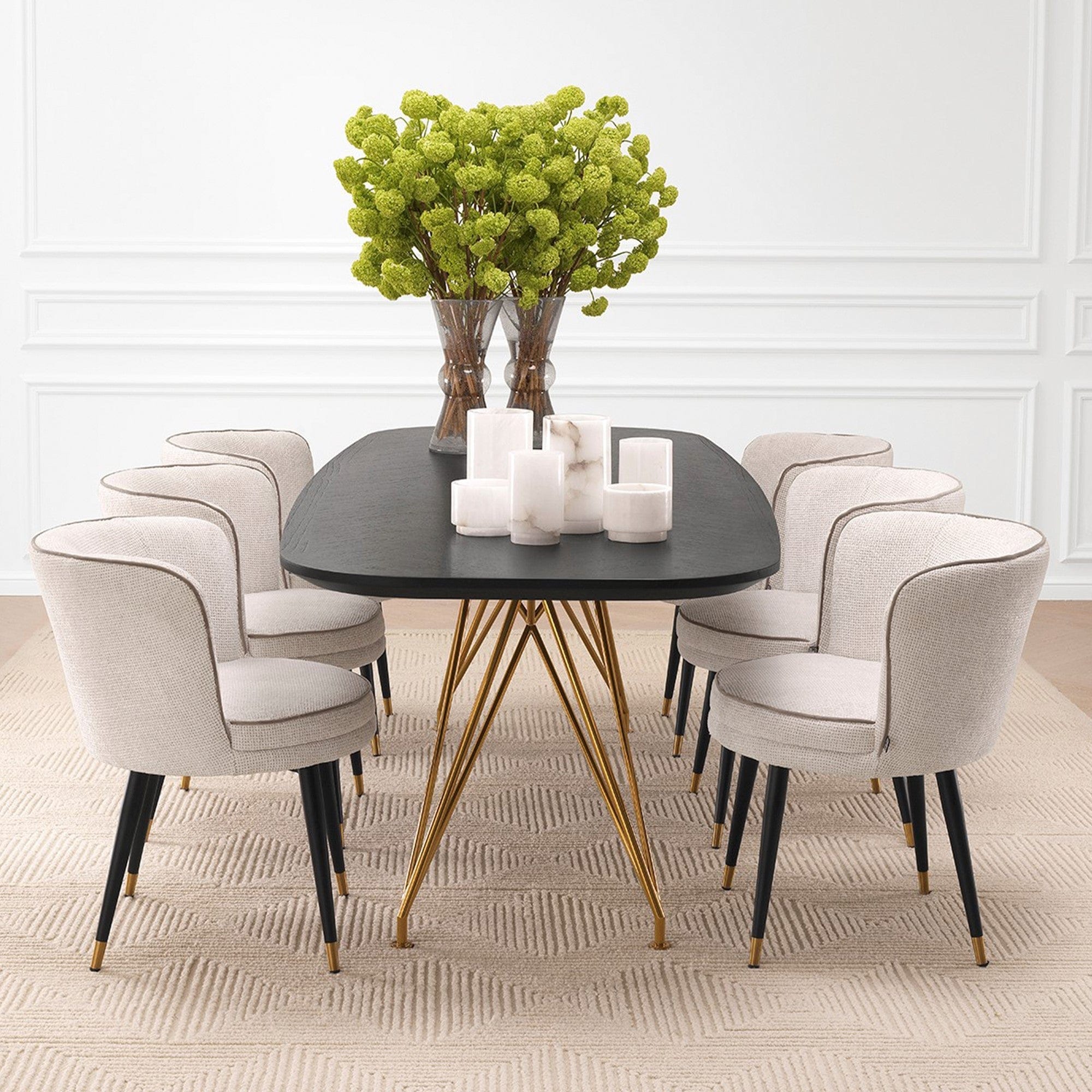 Swivel Dining Chair - Lyssa Off White/Greige Velvet Piping