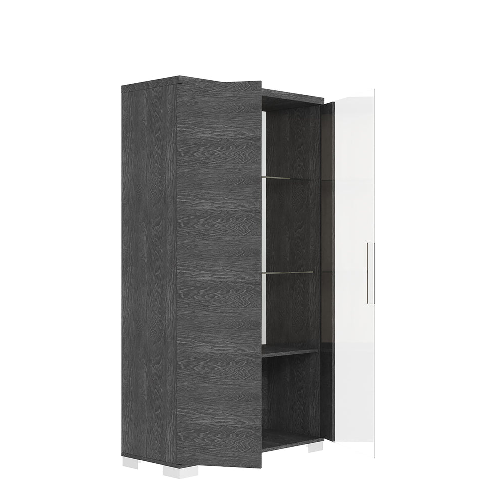 2 Door Vitirine With Light In Grey Birch