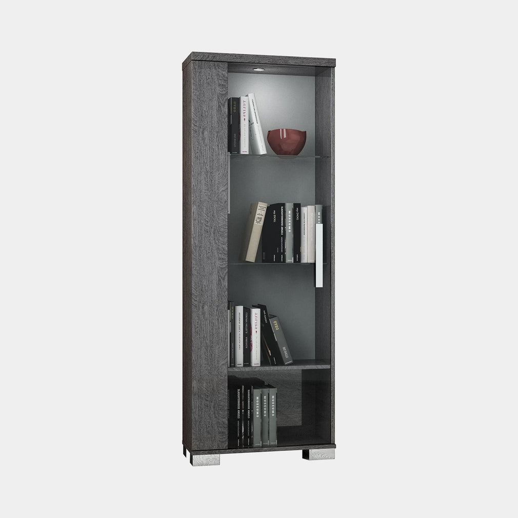 1 Door Vitrine With Light In Grey Birch