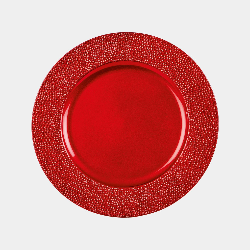 Beaded Textured Charger Plate Red 33cm(BA)