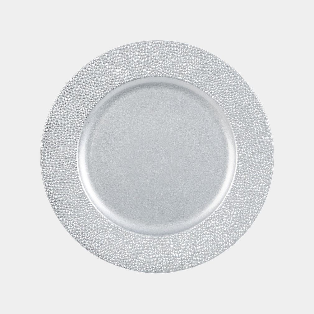 Beaded Textured Charger Plate Silver 33cm(BA)