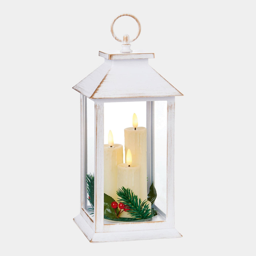 Festive Lantern - White Finish with Flickerbright Candles