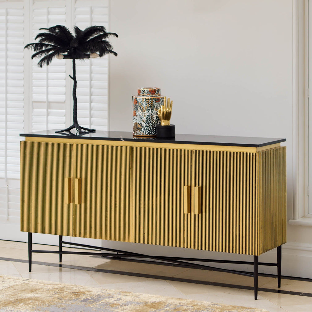 4 Door Sideboard With Black Marble Top