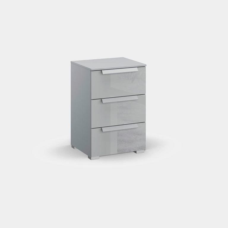 Santorini 40cm 3Drw Bedside Silk Grey Glass