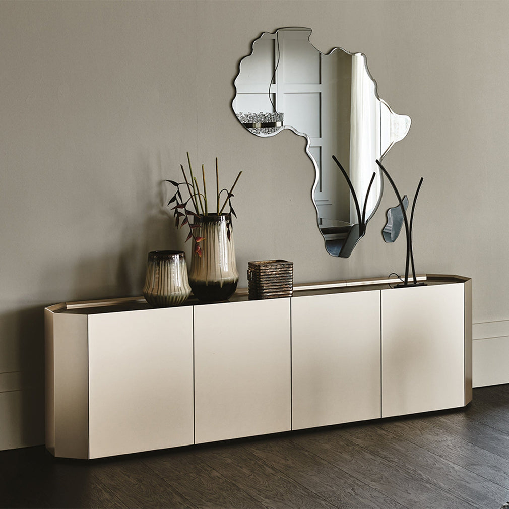 248cm 4 Door Sideboard With Mirrored Bronze Glass Top & M11 Titanium Carcase- 75cm high