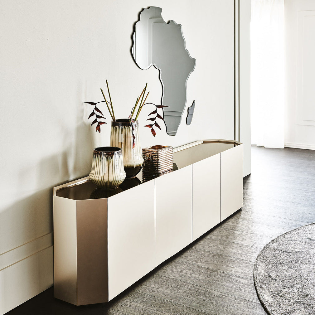248cm 4 Door Sideboard With Mirrored Bronze Glass Top & M11 Titanium Carcase- 75cm high
