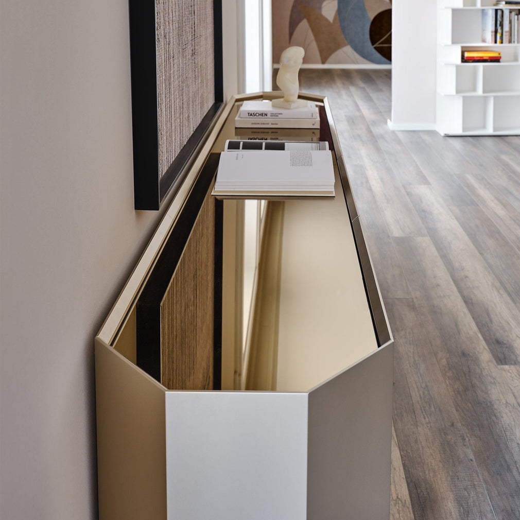 248cm 4 Door Sideboard With Mirrored Bronze Glass Top & M11 Titanium Carcase- 75cm high