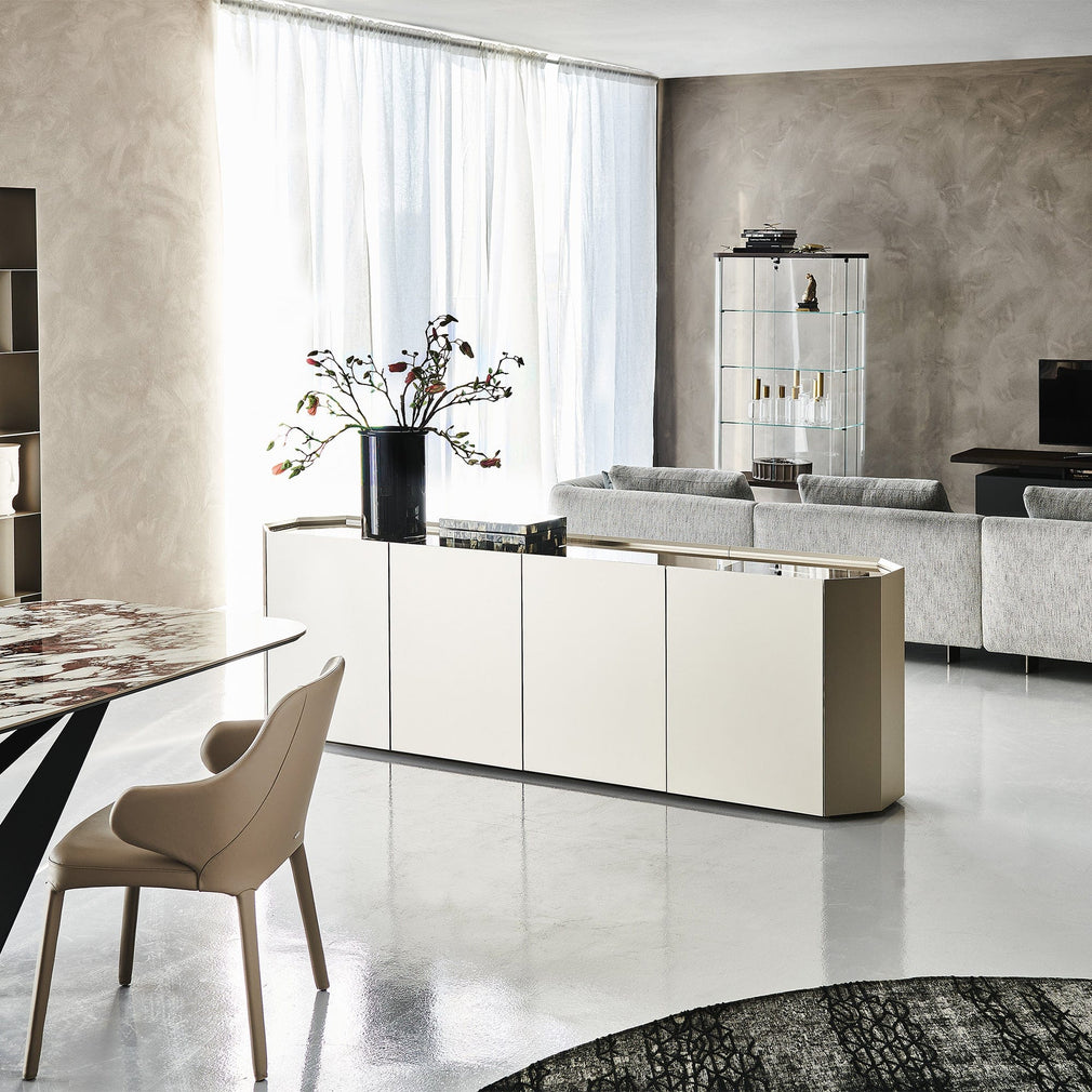 248cm 4 Door Sideboard With Mirrored Bronze Glass Top & M11 Titanium Carcase- 75cm high