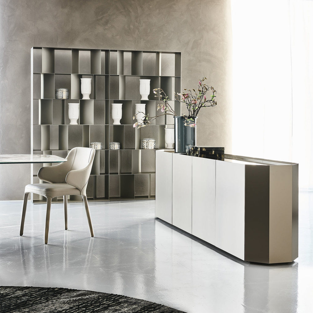 248cm 4 Door Sideboard With Mirrored Bronze Glass Top & M11 Titanium Carcase- 75cm high
