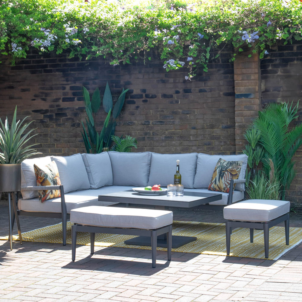 Square Corner Rising Dining Set In Clay Stone Grey