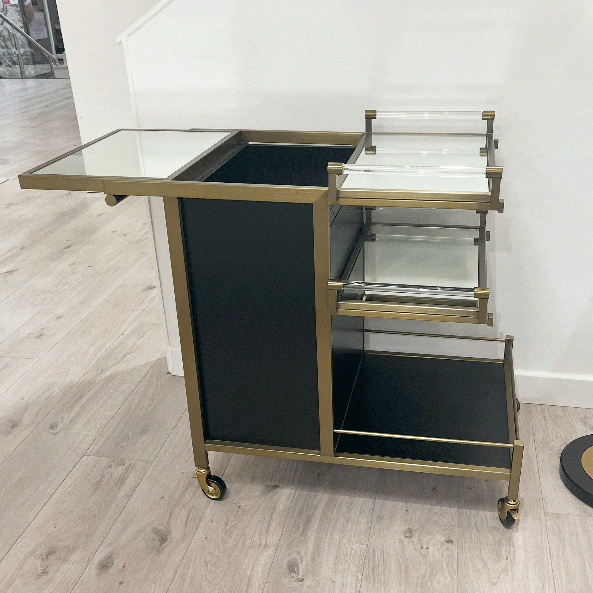 Eiffel Trolley - Brushed Brass/Black Oak Veneer Finish