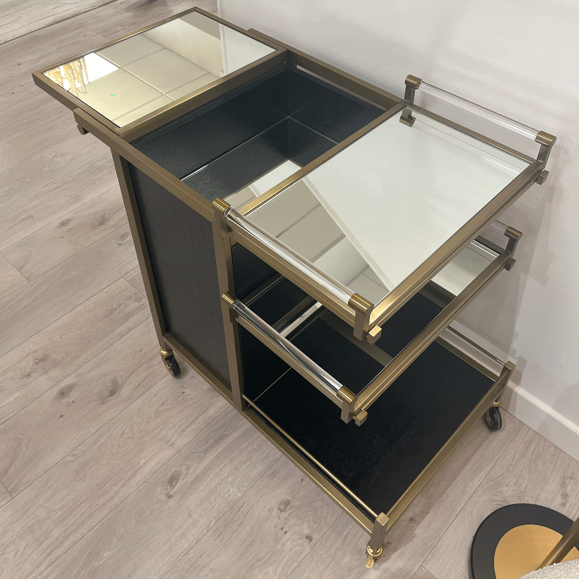 Eiffel Trolley - Brushed Brass/Black Oak Veneer Finish