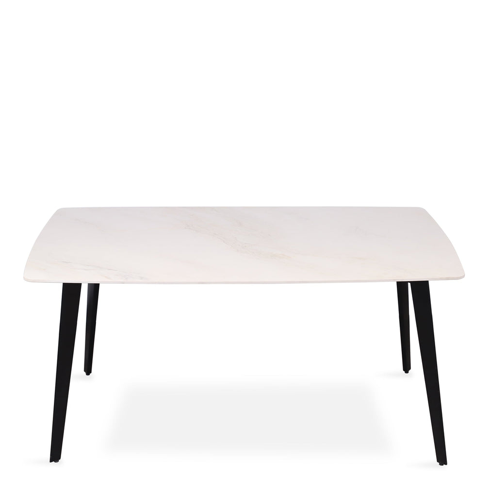 160cm Dining Table White Gloss Sintered Stone & 4 Dining Chairs In Dark Grey Fabric
