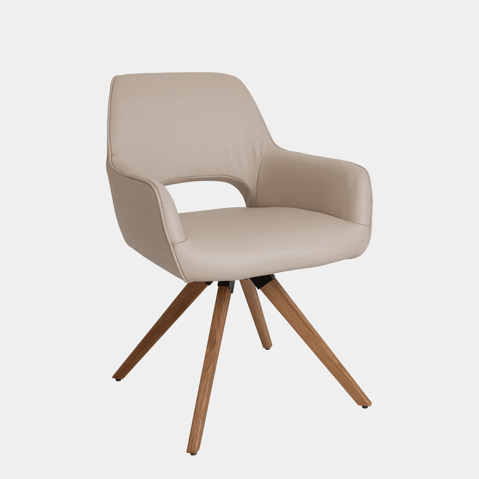 Swivel Dining Chair With 'C' E01 Oiled Oak Leg In Soleda 447 Latte Leather