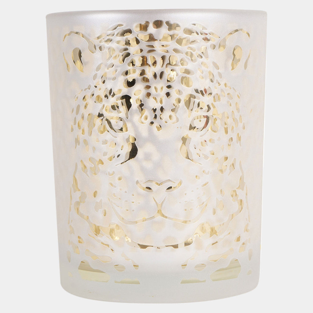 Leopard Head - Glass Candle Holder Small