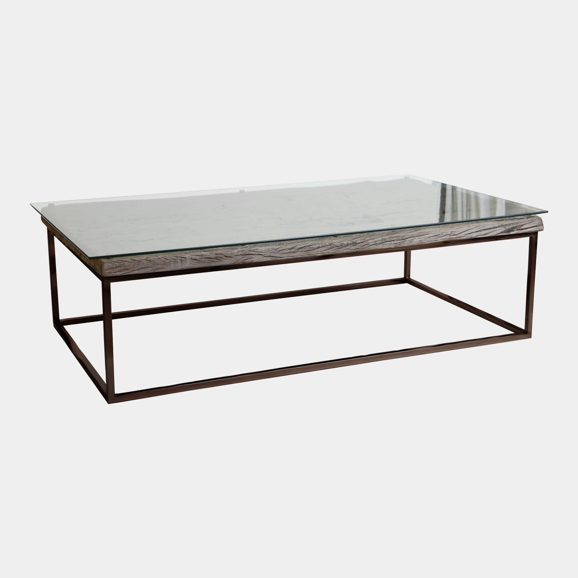 Myrtle - Coffee Table Reclaimed Railway Sleeper With Glass Top & Matt Grey Metal Base