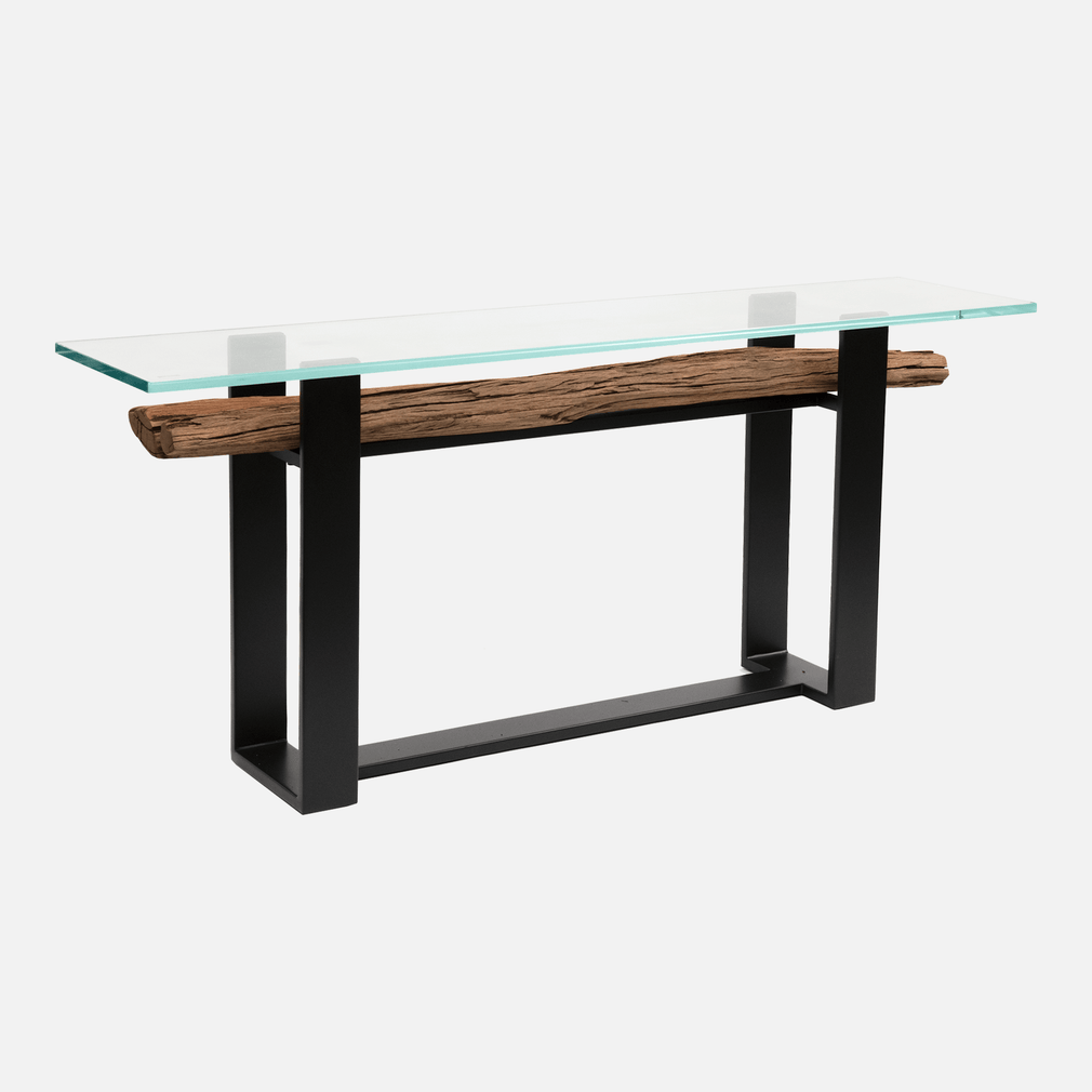Lampu - Console Table With Reclaimed Railway Sleeper & Glass Top